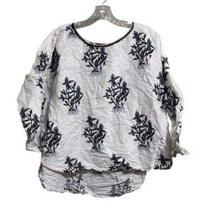 VOLOSHIN SZ LG LINEN BKEND PRINTED BLOUSE